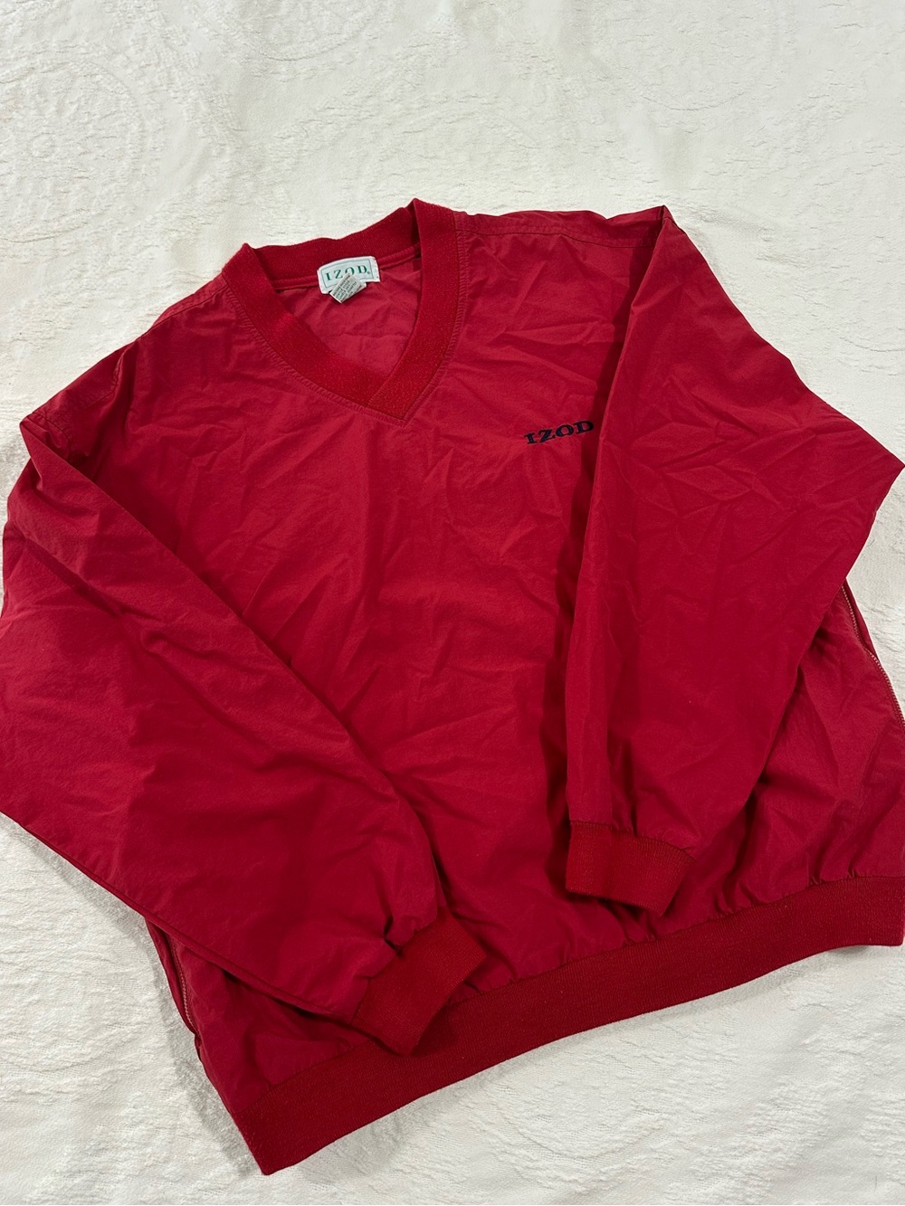 Vintage Izod Men's V-Neck Pullover Sweater in Red with Black Logo